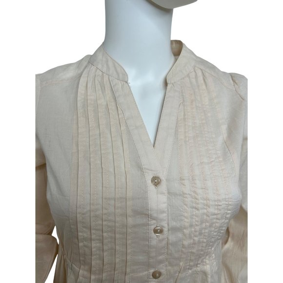 H&M Women’s Mini Dress 2 Peach Button Down 3/4 Sleeve Roll Tab Band Collar VNeck - Picture 9 of 14